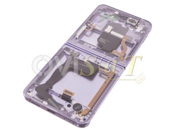 Pantalla completa service pack Dynamic AMOLED negra con marco violeta "Bora Purple" para Samsung Galaxy Z Flip4 5G, SM-F721